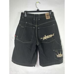 Vintage JNCO King Crown Embroidered Black Jean Shorts Size 30 Black